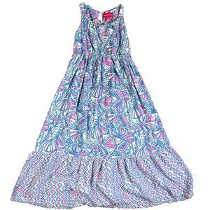 Lilly Pulitzer x Target Maxi Dress Kids S Blue Pink My Fans Print Sleeveless